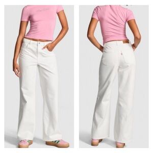 Pink Victoria's Secret Wide Leg Flare Straight Leg High Rise White Jeans 4 x 31